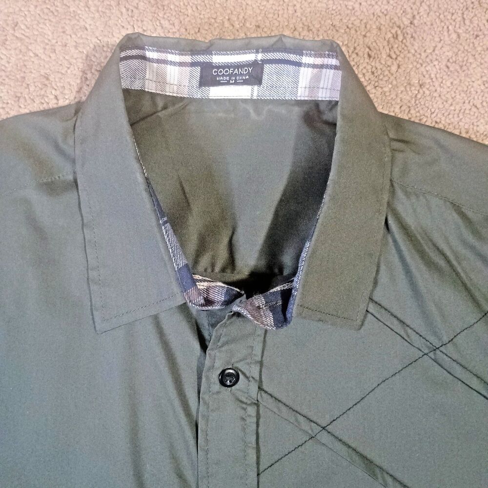 Coofandy‎  Olive Green Geometric Stitched Button Down Shirt Mens M Long Sleeve